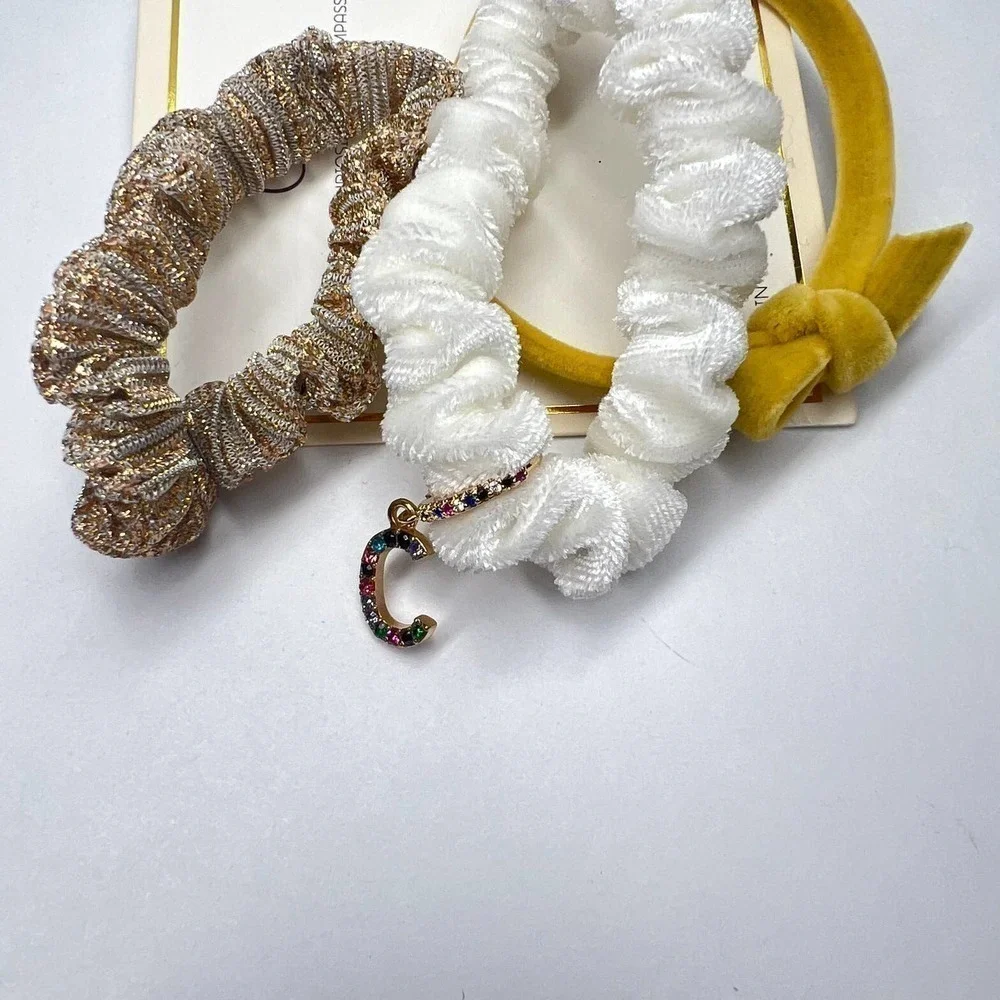 Nordstrom Initial C Gold Bobby Pin Pink Scrunchie Set Pearl Preppy Chic